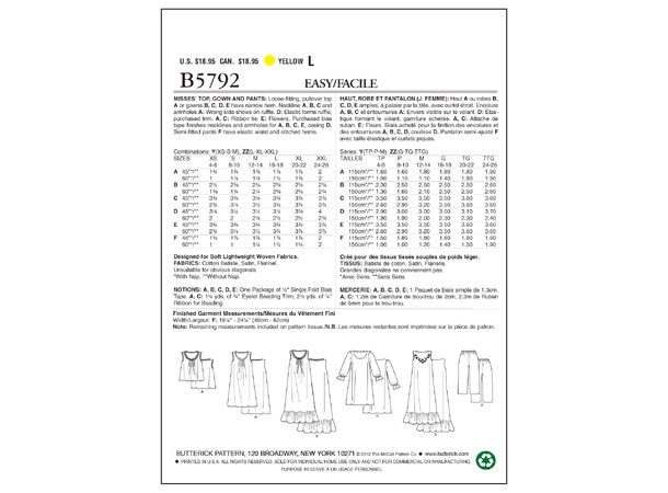 Butterick 5792- Pyjamas til dame