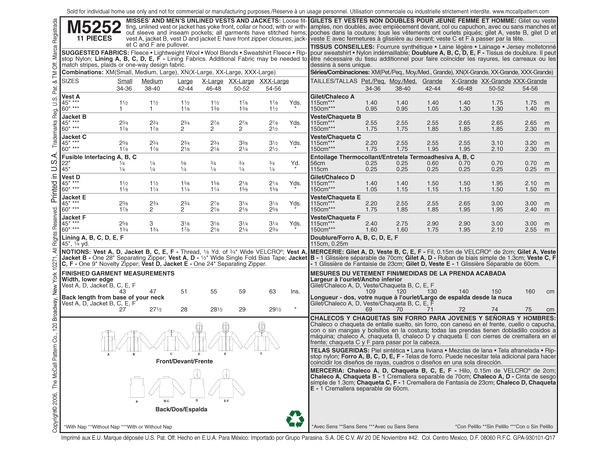McCall's 5252 - Vest og jakke.