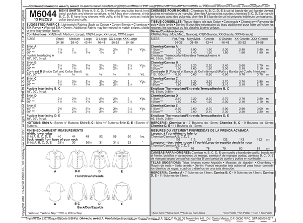 McCall's 6044 - Skjorte til herre.