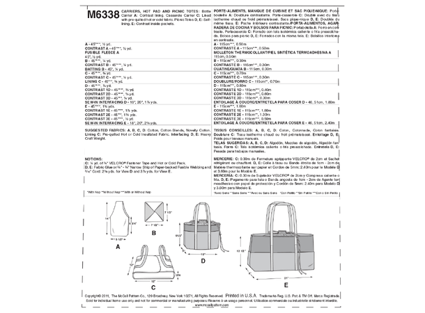 McCall's 6338 - Veskesett til piknik.