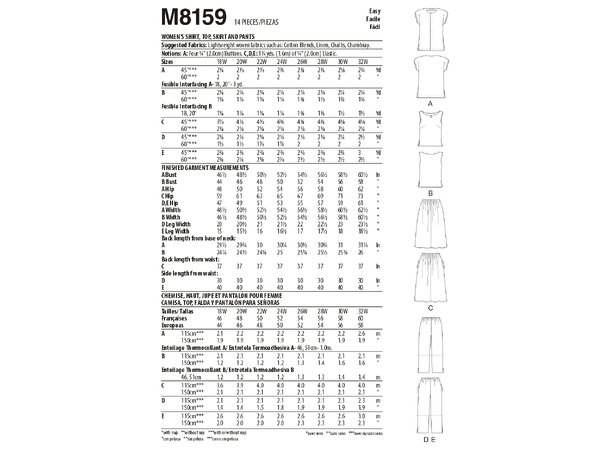 McCall's 8159 - Topp, skjørt og bukse.