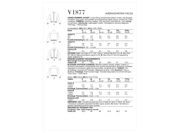 Vogue 1877 - Unisex bomberjakke.