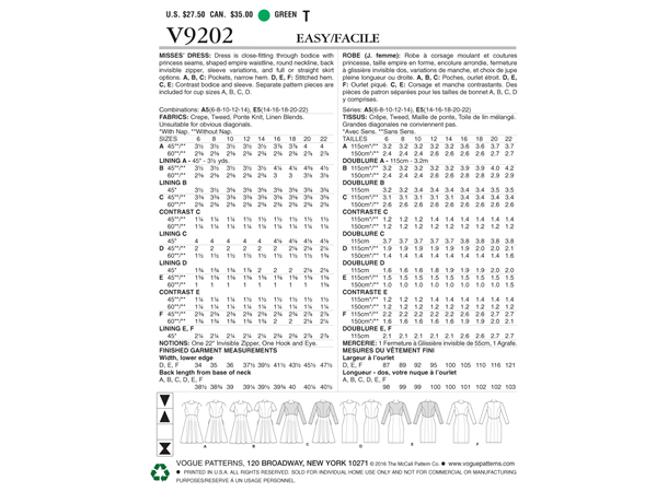 Vogue 9202 - Kjole A5 (6-8-10-12-14)