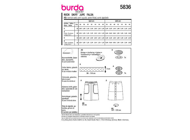 Burda 5836 - Skjørt