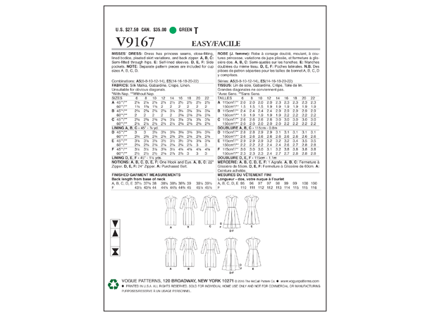 Vogue 9167 - Kjole med prinsessesøm.