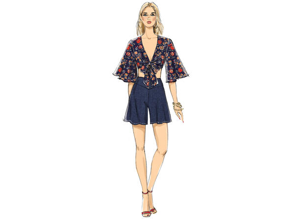 Vogue 9319 - Knytetopp, shorts og vide bukser.