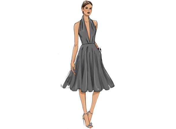 Vogue 9343 - Kjole med dyp utrigning.