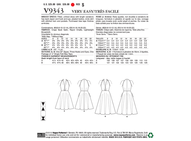 Vogue 9343 - Kjole med dyp utrigning.