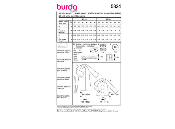 Burda 5824 - Kåpe og Jakke