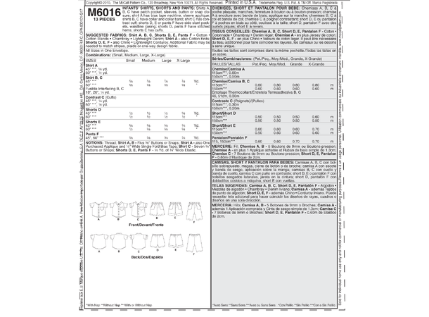 McCall's 6016 - Skjorte og shorts til barn.