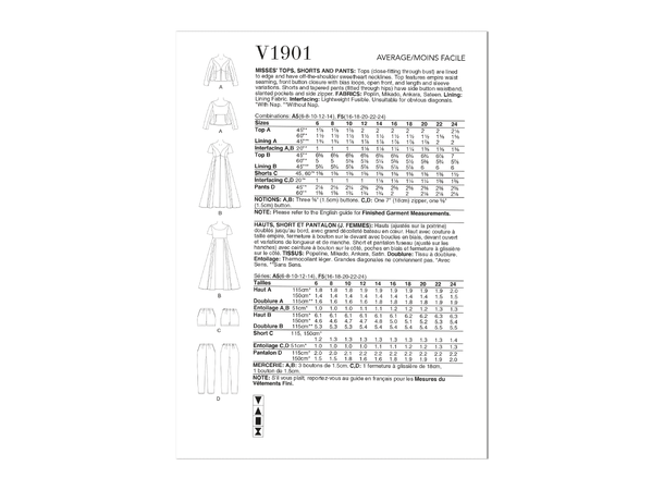 Vogue 1901 - Sett med topp, shorts og bukse.