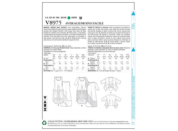 Vogue 8975 - Kjole med jakke Y (XS-S-M)