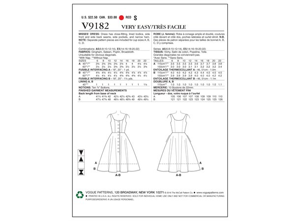 Vogue 9182 - Kjole med knapper A5 (6-8-10-12-14)