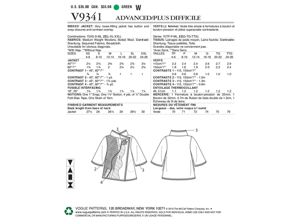 Vogue 9341 - Jakke med applikasjoner