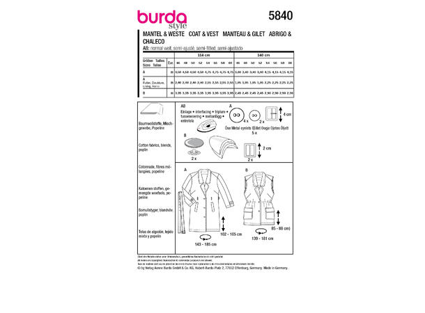 Burda 5840 - Frakk og Vest