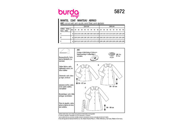 Burda 5872 - Jakke, kåpe/frakk