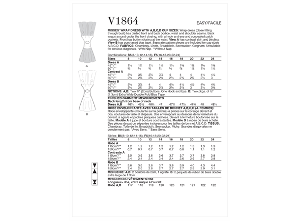 Vogue 1864 - Vintage omslagskjole B5 (8-10-12-14-16)