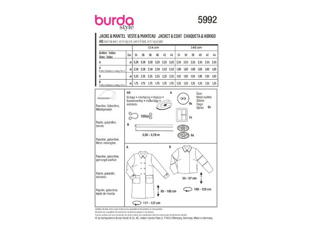 Burda 5992 - Jakke & Kåpe