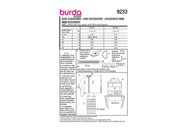 Burda 9233 - Biltilbehør baby