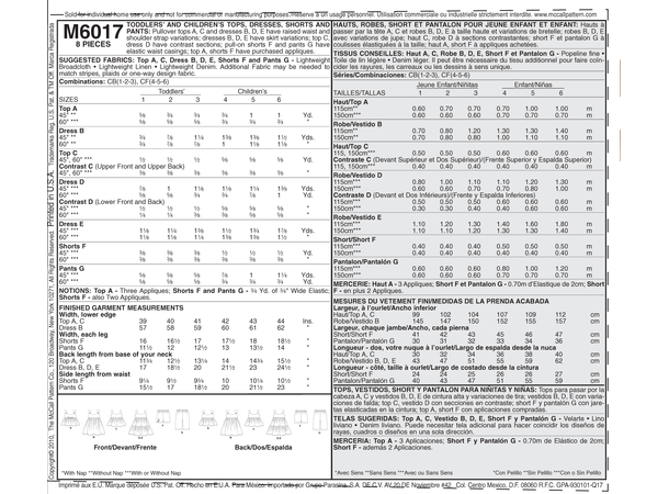 McCall's 6017 - Kjole, topp, shorts og bukse til barn.