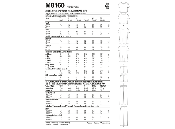 McCall's 8160 - Kjole, topp, shorts og bukse.