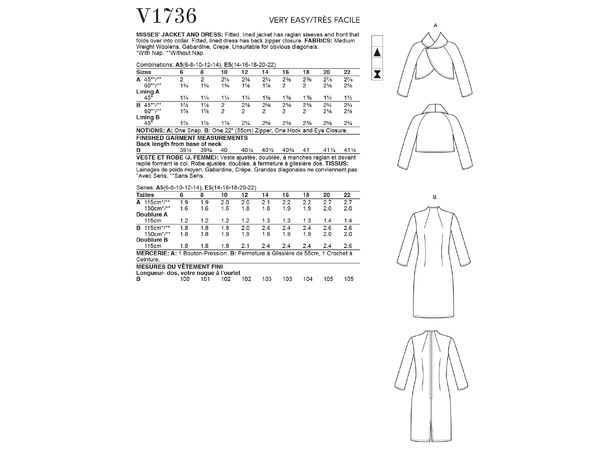 Vogue 1736 - Kjole med jakke.