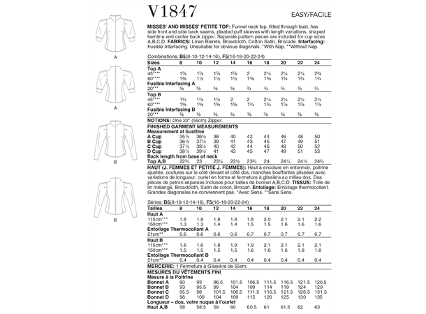 Vogue 1847 - Bluse med puffermer B5 (8-10-12-14-16)