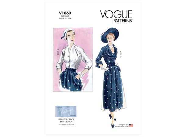 Vogue 1863 - Vintage drakt med bluse A5 (6-8-10-12-14)