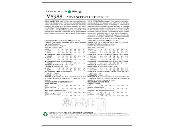 Vogue 8988 - Dress til herre.
