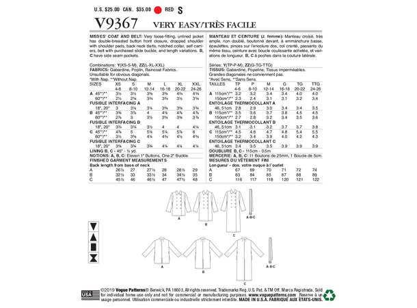 Vogue 9367 - Frakk / kåpe