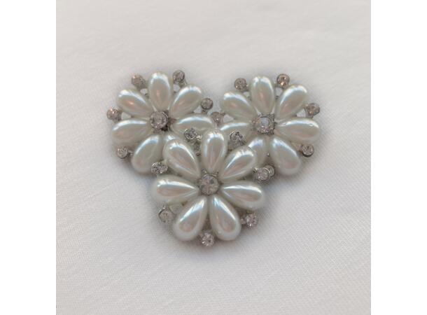 Perleknapp med strass Hvit, 25 mm