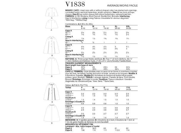 Vogue 1838 - Vintage Cape-kåpe.