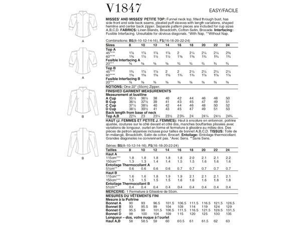 Vogue 1847 - Bluse med puffermer