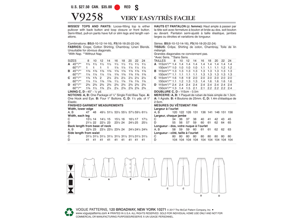 Vogue 9258 - Topp og bukser B5 (8-10-12-14-16)