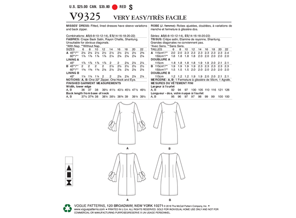 Vogue 9325 - Kjole A5 (6-8-10-12-14)