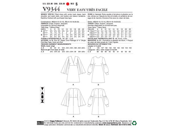 Vogue 9344 - Kjole A5 (6-8-10-12-14)