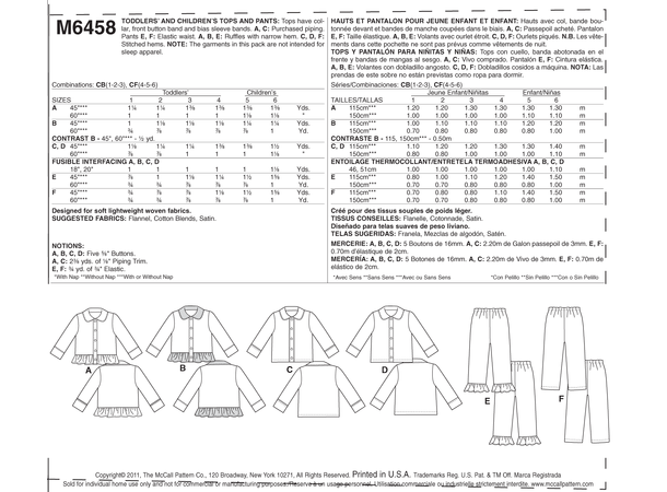 McCall's 6458 - Pysjamas til barn.