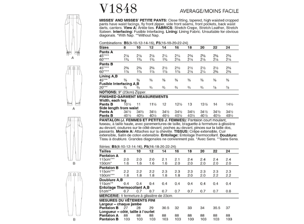 Vogue 1848 - Bukser med høyt liv.
