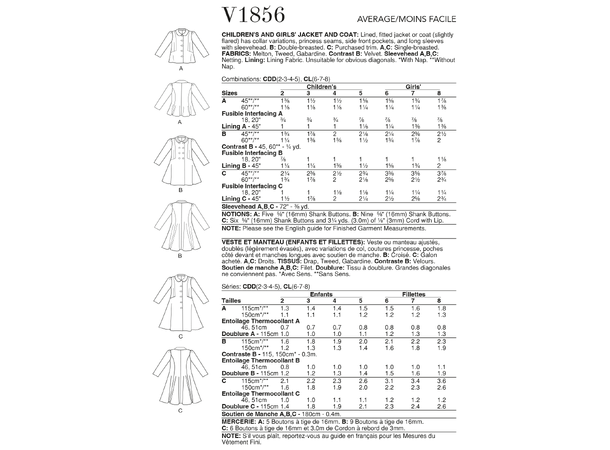 Vogue 1856 - Kåpe og jakke til barn.