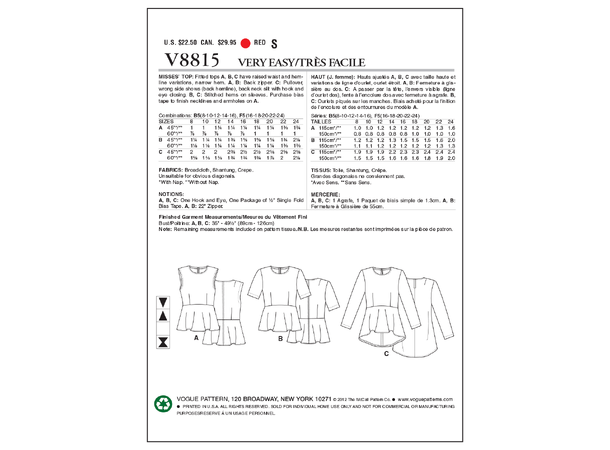 Vogue 8815 - Peplum topp.
