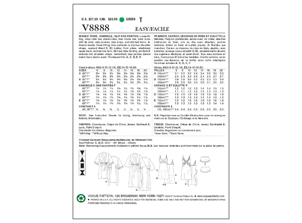 Vogue 8888 - Nattøy og morgenkåpe.