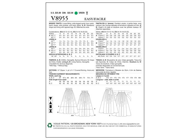 Vogue 8955  - Vide bukser A5 (6-8-10-12-14)