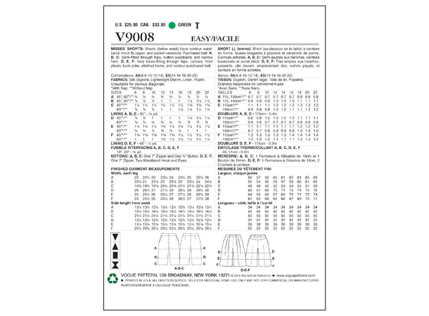 Vogue 9008 - Capri eller plissert shorts.