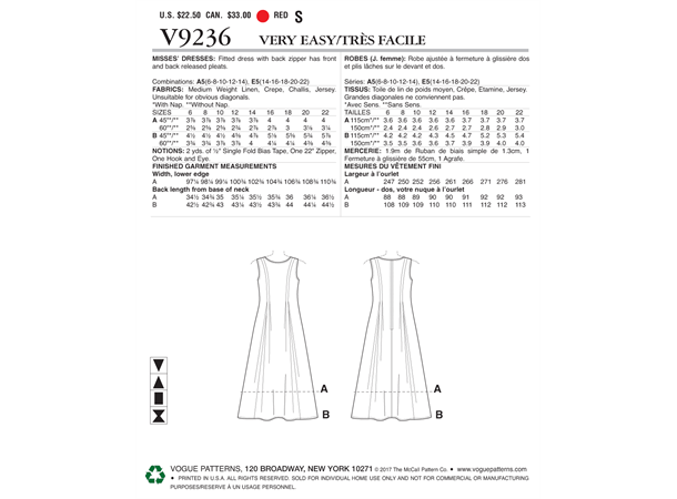 Vogue 9236 - Kjole A5 (6-8-10-12-14)