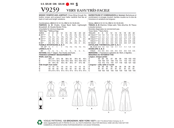 Vogue 9259 - Jumpsuit med halterneck E5 (14-16-18-20-22)