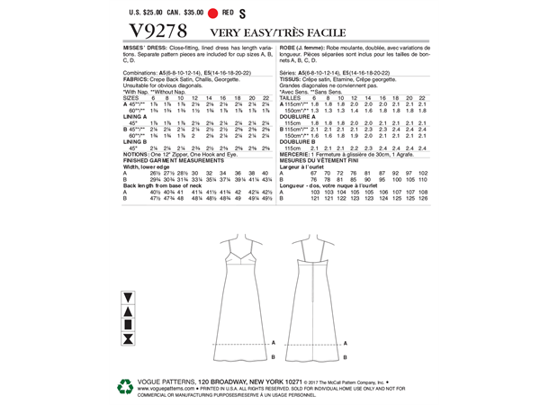 Vogue 9278 - Kjole med spaghettistropper E5 (14-16-18-20-22)