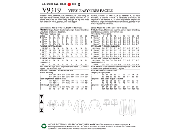 Vogue 9319 - Knytetopp og vide bukser A5 (6-8-10-12-14)