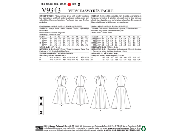Vogue 9343 - Kjole med dyp utrigning A5 (6-8-10-12-14)