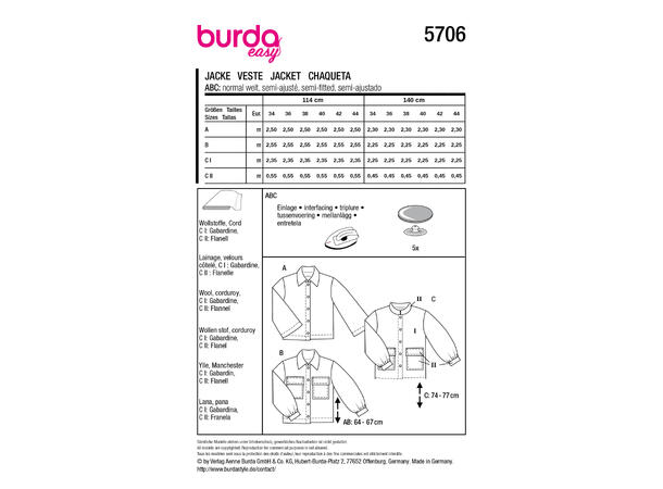 Burda 5729 - Jakke.