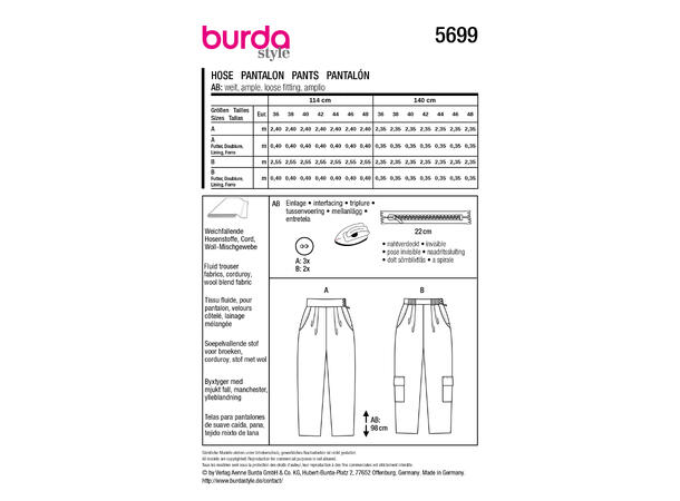 Burda 5740 - Bukse.